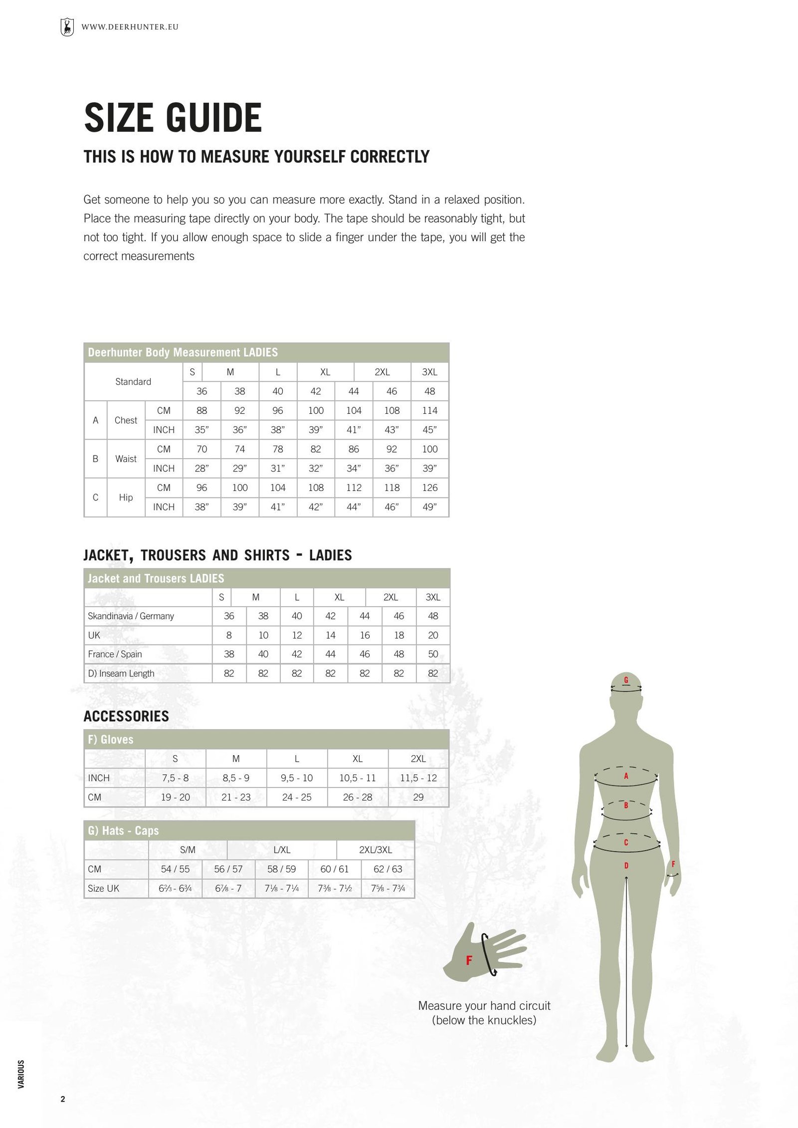 Deerhunter izmēra tabula 1
